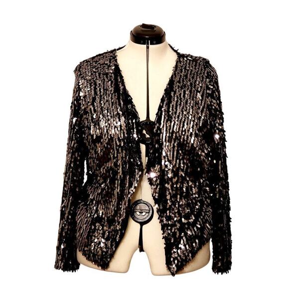 INC International Concepts Woman Open Front Black Sequin Jacket, Size 0X - Picture 1 of 7
